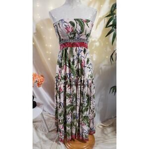 Jaase Strapless Salsa Rosa Floral Print Maxi Dress Boho Womens Size XS Tropical